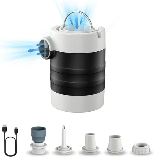 BEAUTYOVO Air Pump for Inflatables, Electric Air Pump with Rechargeable Battery, Tiny and Portable Air Mattress Pump with Camping Light, Quick Inflate Deflate Pump for Pool Floats