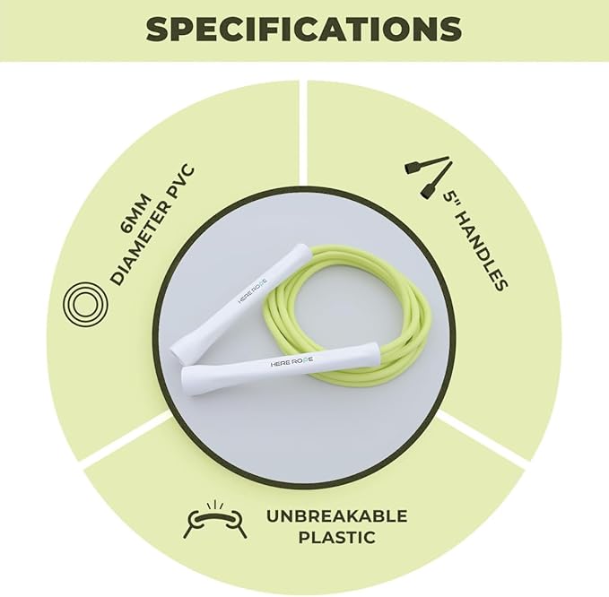 Hererope 6MM PVC Jump Rope for Men & Women Fitness, Speed, Tricks, Cardio Training, Boxing Jump Rope with Unbreakable Handles and Non-Kinking Skipping Rope, Adjustable Jumprope for Indoor Outdoor