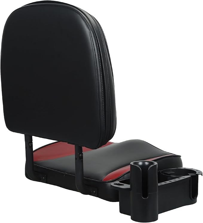 Folding Boat Seat Low Back Fishing Boat Seats with Caddy Organizer, Black/Red/Black