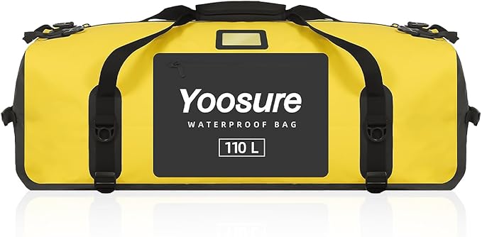Airtight Zipper Waterproof Duffel Bag 110L- 700D PVC Dry Bag Extra Large Dry Bags with Straps&Handles for Camping Boating Kayaking Rafting Canoeing Gym Beach Car Roof Storage (Yellow)