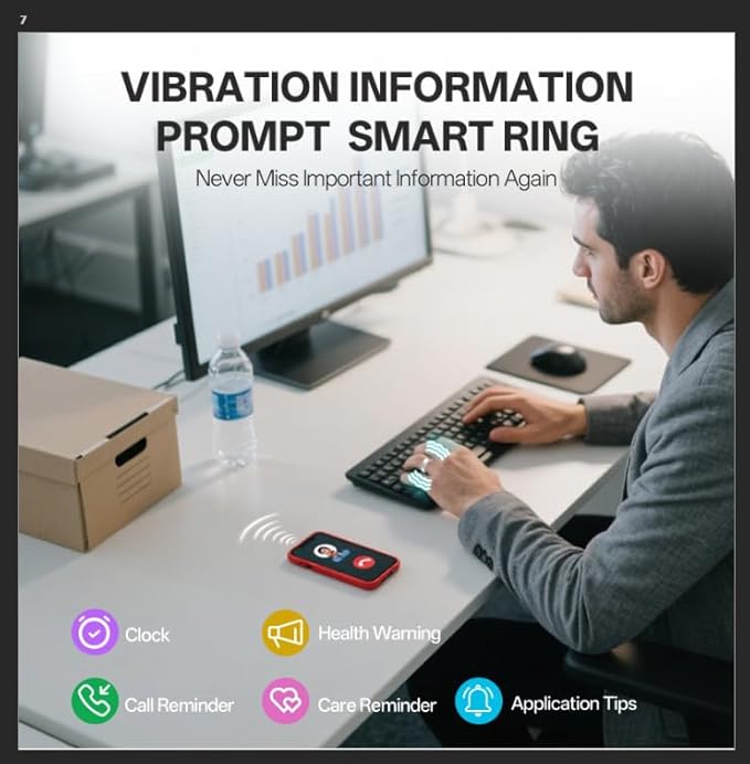 Smart Ring with Vibration Alerts, Health Tracker Ring with Body Temperature Monitor, Heart Rate, Sleep & Fitness Tracking, Waterproof Activity Ring for Men & Women, No App Fees(Gunmetal Gray,13#)