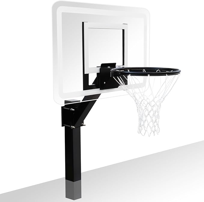 PROGOAL Aluminum Shot and Dunk Poolside Basketball Hoop - In Ground Removable Rust-Resistant Adjustable Height Pool Basketball Game System with Clear Backboard 1/2 Springs Rim and Three Balls