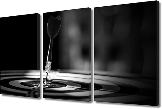 Wall Art 3 Pieces Vintage Dartboard Wall Art for Living Room Goal Achievement Concept Office Wall Decor Canvas Prints Positive Modern Artwork for Bedroom Bathroom Framed Ready to Hang, 24"Wx36"H