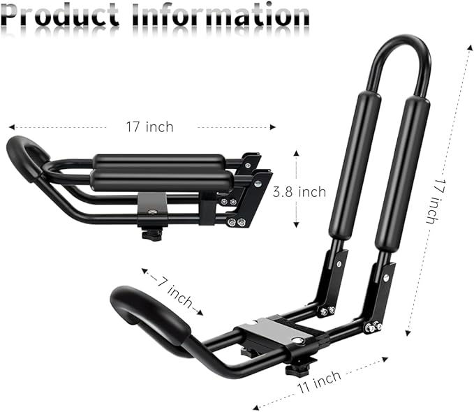 DRSPORTS 2 Pairs Heavy Duty Universal J-Bar Kayak Rack Roof Top Carrier for Kayak Canoe Paddle Boat Mounted on Car SUV, Car and Truck Crossbar with 4 pcs Tie Down Straps