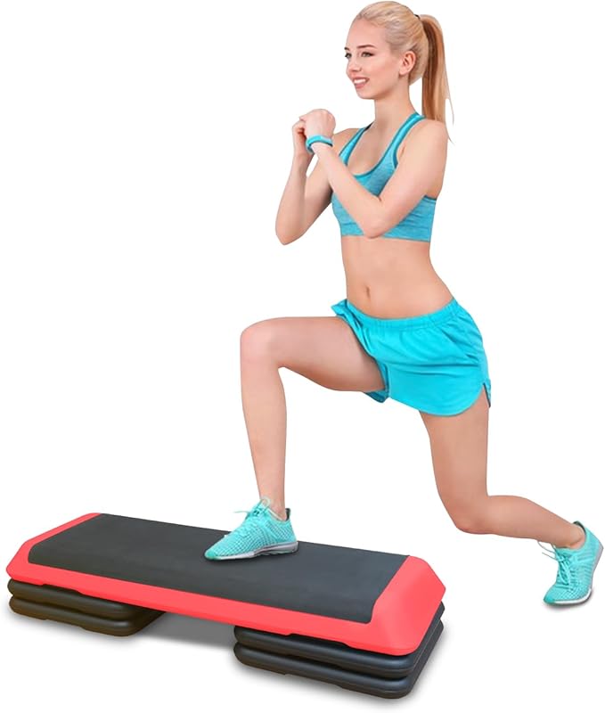 43'' Exercise Aerobic Step Platform, Adjustable Fitness Stepper with 4 Stackable Risers, Aerobics Stepper Workout Stepper for Home Gym Cardio Strength & Training