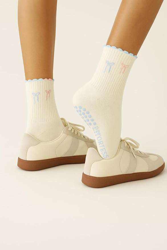 Crew Half Calf Grip Socks, Cutest Fruits Pilates Socks, Ruffle socks, Non-Slip, Barre Yoga Fitness