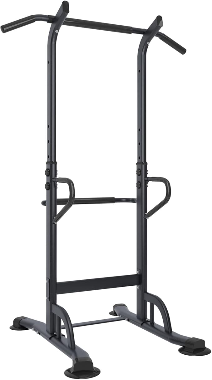 SogesHome Power Tower Pull Up Bar and Dip Stand,10 Adjustable Height Assistive Trainer Dip Station,Multi-Function Strength Training Fitness Workout Station for Home Gym Fitness Equipment (Black)
