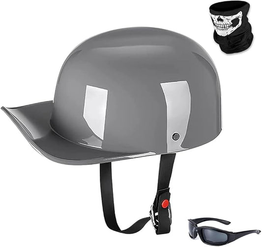 Vintage Open Face Motorcycle Helmet Retro Baseball Cap Half Helmets Men Women for Cruiser Street Scooter Moped Cap Jet with Mask Glasses - DOT Certified