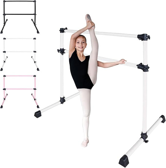 4FT/6FT Freestanding Ballet Barre Wood/Steel Height Adjustable from 7 to 46 inch Ballet Bar Portable Double Dance Bar for Home Workout and Stretch