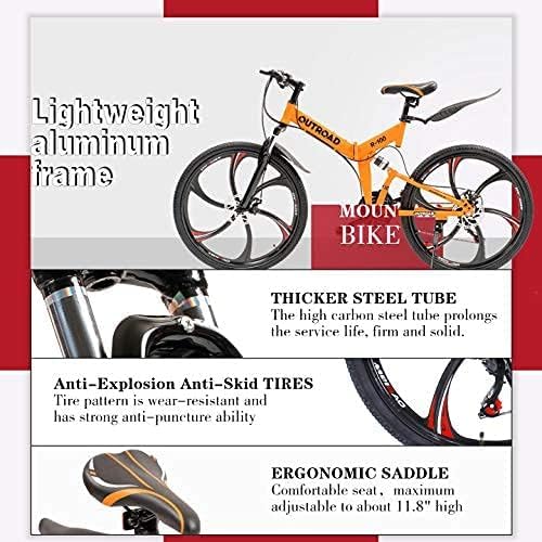 26 Inch Folding Mountain Bike with High Carbon Steel, 21 Speed City Bike with Dual Suspension, Folding Bicycle for Adults Men and Women