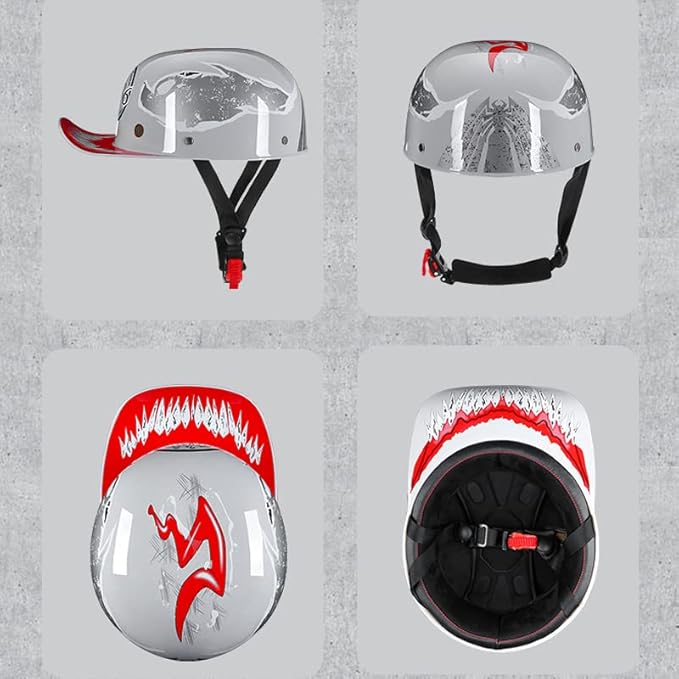 Vintage Retro Open Face Motorcycle Helmet Baseball Cap Half Helmets Men Women for Moped Cap Jet Scooter Street Cruiser - DOT Certified