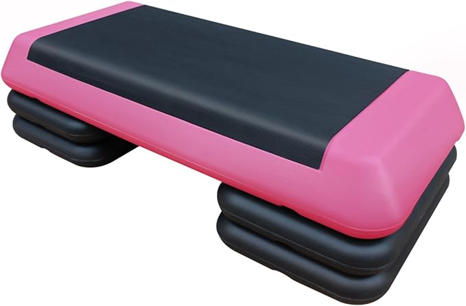 Househould Adjustable Workout Aerobic Stepper in Fitness & Exercise Step Platform Trainer Pink Black with 2 or 4 Risers