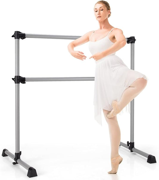 GOFLAME 4FT Ballet Barre Portable, Freestanding Double Ballet Barre Height Adjustable with Anti Slip Base, Heavy Duty Stretch Dance Bar for Home Workout