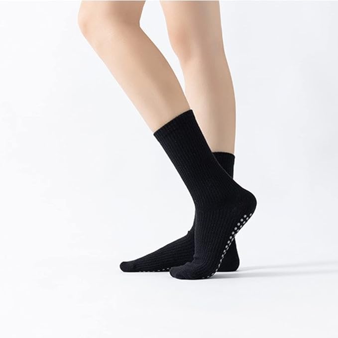 Yoga Pilates Socks with Grips for Women Non Slip Solid Colored Cushioned Crew Compression Socks for Barre Ballet Dance