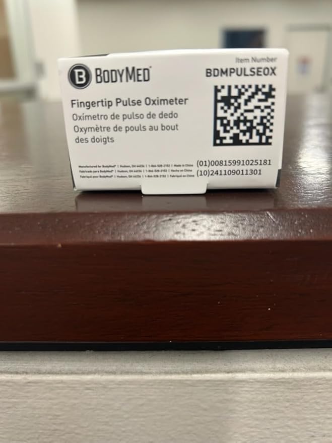 BodyMed Fingertip Pulse Oximeter Blood Oxygen Saturation Monitor with LED Display - Lightweight and Easy to Use - Lanyard and Batteries Included