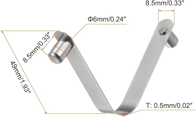 HARFINGTON 16pcs Double Button Kayak Paddle Snap Spring Clip 6x8.5x49mm 65Mn Spring Steel V-Shaped Solid Lift Telescopic Locking Tube Pole Clips for Tent Umbrella Camping