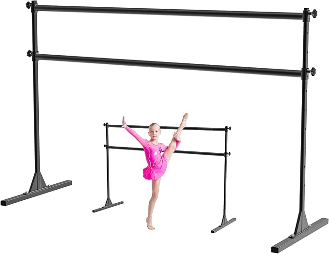 4FT/5FT/6FT Freestanding Ballet Barre 10 Height Adjustable from 11 to 47 inch Ballet Bar 350 lbs Capacity Portable Double Dance Bar for Home Workout and Stretch