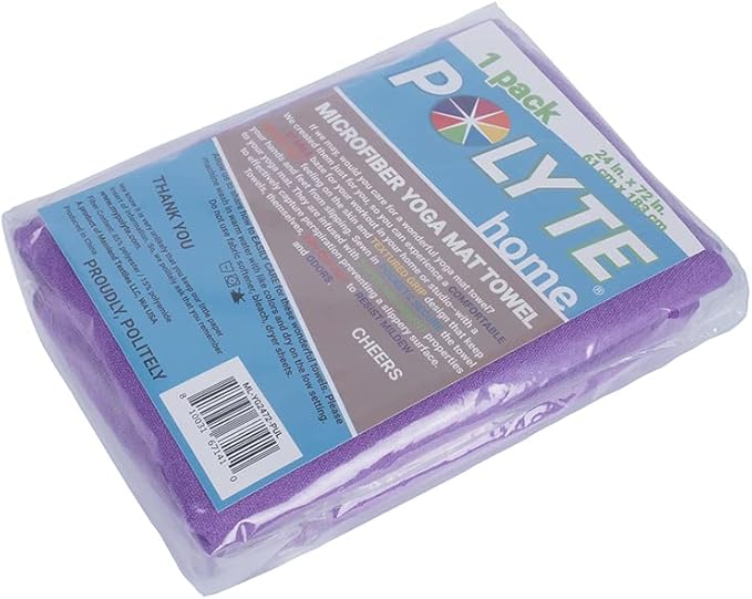 POLYTE Microfiber Hot Yoga Towel Mat with Non-Slip Silicone Grip and Secure Fit Elastic Straps, 24 x 72 in (Purple)