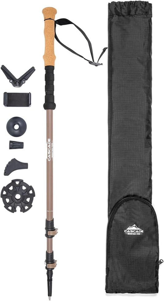 Cascade Mountain Tech Trekking Poles - Carbon Fiber Monopod Walking or Hiking Sticks with with Accessories Mount and Adjustable Quick Locks