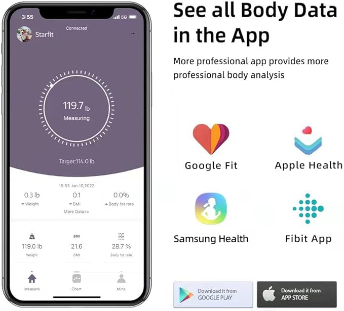 RunSTAR Smart Scale for Body Weight, Digital Bathroom Scale BMI Weighing Body Fat Scale, Body Composition Monitor Health Analyzer with Smartphone App, 400 lbs - Black