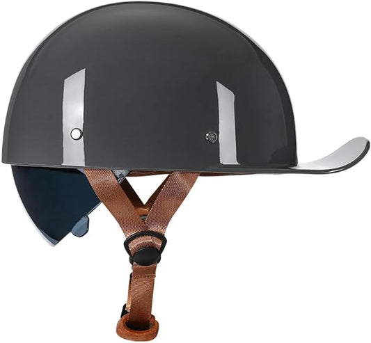Vintage Retro Open Face Motorcycle Helmet Baseball Cap Half Helmets with pull-down Lens for Men Women Moped Cap Jet Scooter Street Cruiser - DOT Certified (Gray,XX-Large)