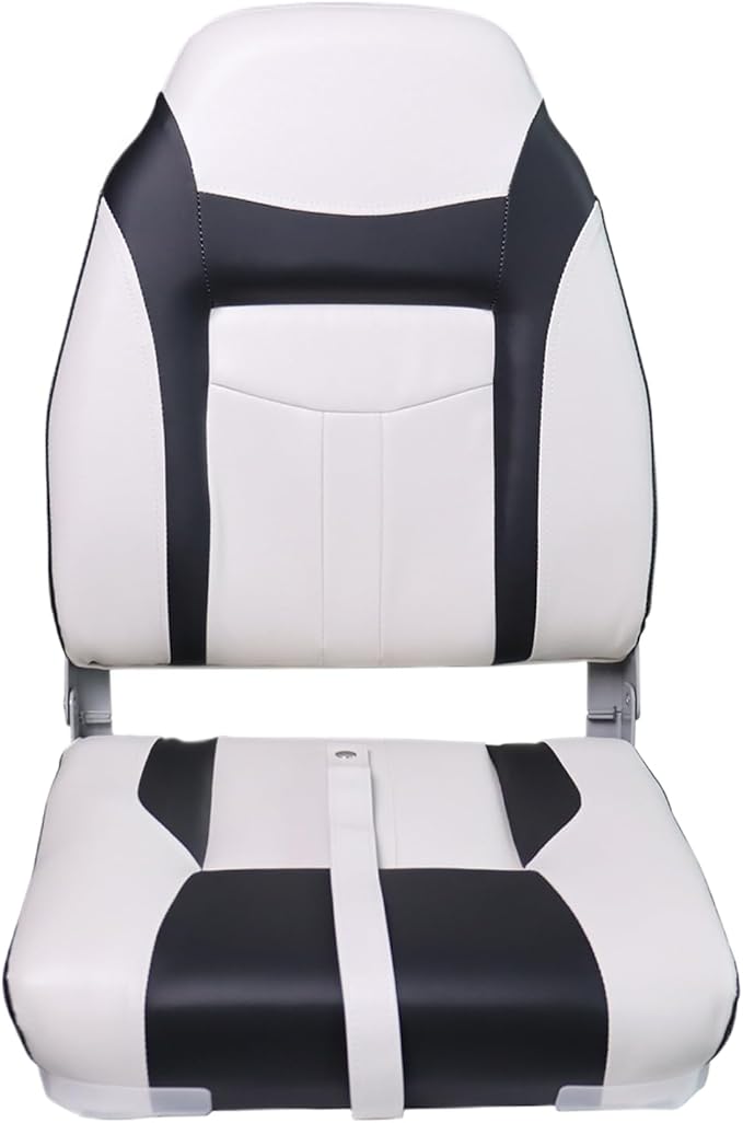 Deluxe High Back Boat Seats, Fold-Down Fishing Boat Seat 2 Pack, White and Black