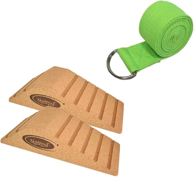 2025 NEW LARGER and Improved quality ECO-Friendly HIGHEST DENSITY Cork Squat Wedge Block Heel Calf Raise Platform NON-SLIP Slant Board Ramp Fitness Workouts Yoga Weightlifting exercise BAND 3 PIECES