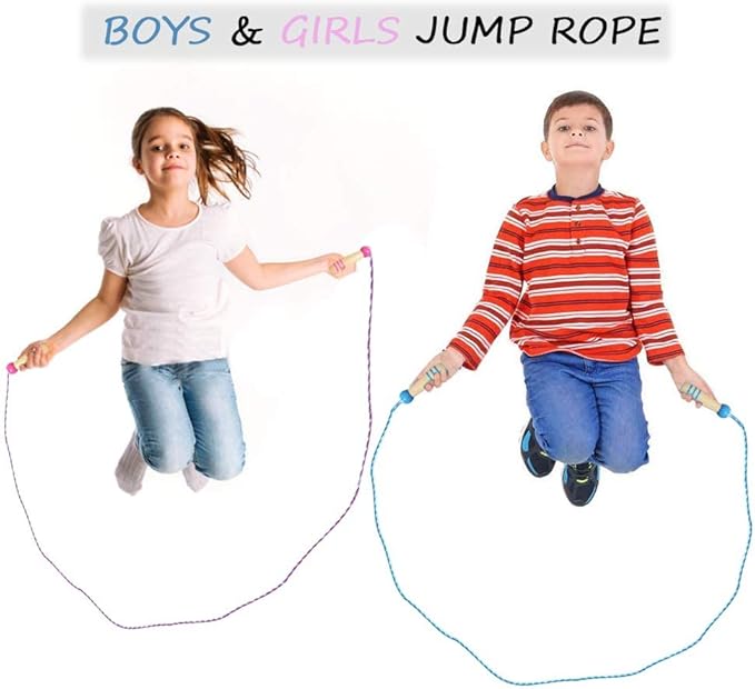 Jump Rope for Kids, Lorvain Adjustable Skipping Rope, Kids Jump Ropes with Wooden Handle for Girls Boys, Weighted Jumping Ropes for Fitness Workout Exercise Outdoor Fun Activity