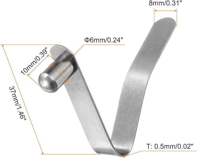 HARFINGTON 16pcs Single Button Kayak Paddle Snap Spring Clip 6x10x37mm 65Mn Spring Steel V-Shaped Solid Lift Telescopic Locking Tube Pole Clips for Tent Umbrella Camping