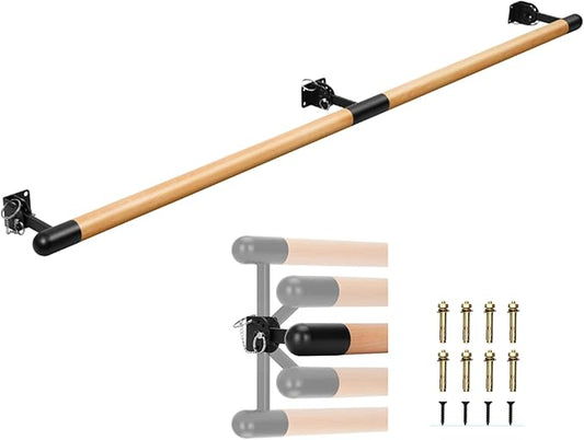 Ballet Barre Wall Mounted, Adjustable Wood Ballet Bar, 6ft Ballet Barre for 2 people, Traditional Wooden Ballet Barre System for Home Barre Workout Equipment, Height Adjustable, for Kids and Adults