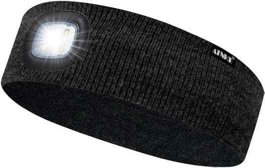 ATNKE 4 LED Lighted Sport Sweatband,USB Rechargeable Running Head Band Lamp High Stretch Wicking Gifts for Men and Women