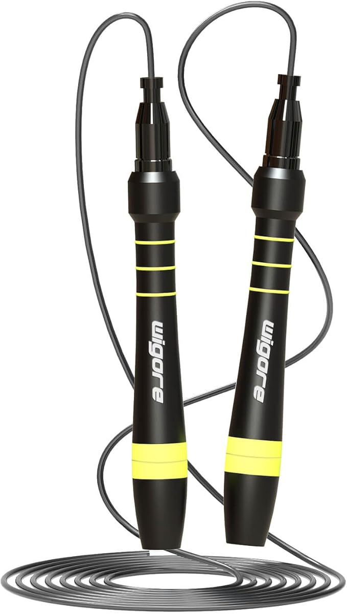 Jump Rope Fitness, Wigore High Speed Jump Rope for Men and Women exercise,360 Degree Spin, Silicone Grip with 2 Speed Rope Cables for Home Workout, Color Black