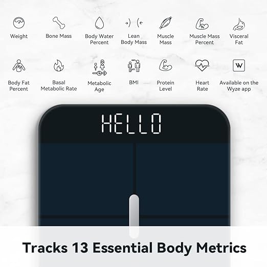 Wyze Smart Scale X - Digital Bathroom Scale for Body Weight, BMI, Body Fat, Muscle Mass, Heart Rate Monitor | Sync with Health Apps | Body Composition Analyzer for People, Baby & Pet, 400 lbs (Black)
