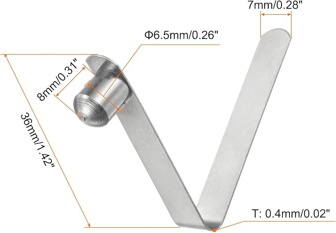 HARFINGTON 16pcs Single Button Kayak Paddle Snap Spring Clip 6.5x8x36mm 65Mn Spring Steel V-Shaped Solid Lift Telescopic Locking Tube Pole Clips for Tent Umbrella Camping