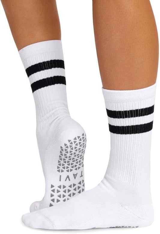 TAVI Kai Fashion Crew Grip Socks - For Slipper Barre, Pilates, and Yoga - with Grips for Women and Men