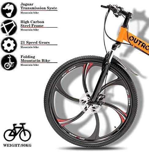 26 Inch Folding Mountain Bike with High Carbon Steel, 21 Speed City Bike with Dual Suspension, Folding Bicycle for Adults Men and Women