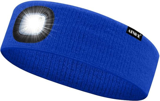 ATNKE 4 LED Lighted Sport Sweatband,USB Rechargeable Running Head Band Lamp High Stretch Wicking Gifts for Men and Women