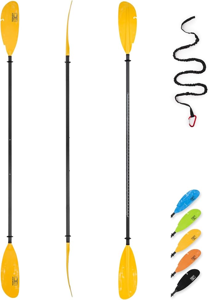 OCEANBROAD Adjustable Carbon Fishing Kayak Paddle - 94in/240cm-98in/250cm-102in/260cm Carbon Fiber Shaft with Paddle Leash