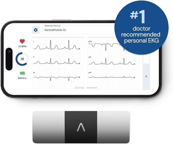KardiaMobile 6-Lead Personal EKG Monitor – Six Views of The Heart – Detects AFib and Irregular Arrhythmias – Instant Results in 30 Seconds – Works with Most Smartphones