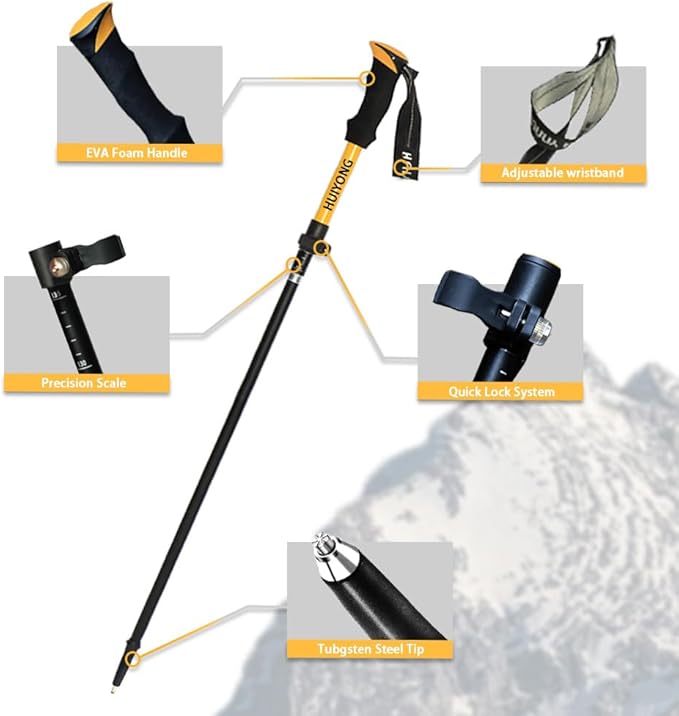 HUINING Foldable Hiking Poles Telescopic,Nordic Walking Poles Women and Men,Trekking Poles,Ultralight Trekking Poles Made of Aluminium with Lots of Accessories,110-130 cm