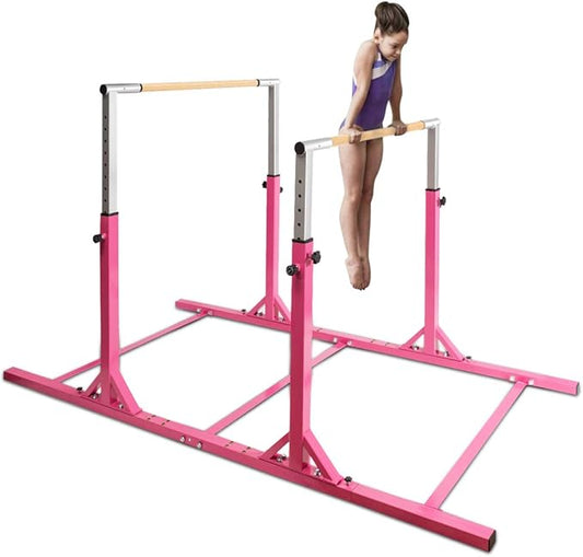 Costzon Double Horizontal Bars, Junior Gymnastic Training Parallel Bars w/11-Level 38-55" Adjustable Heights, 264lbs Capacity, Ideal for Indoors, Outdoor, Home Practice