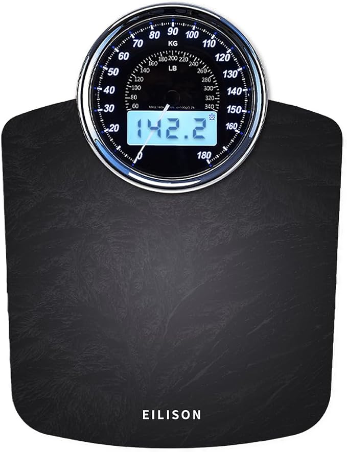 EILISON Highly Advance 2-in-1 Digital & Analog Weighing Scale for Body Weight-400lbs, 4 High Precison GX Sensor Accurate, Thick Tempered Glass, Extra Large Display (red) (New Black)