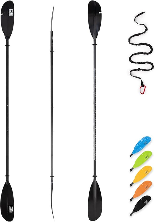OCEANBROAD Adjustable Carbon Fishing Kayak Paddle - 94in/240cm-98in/250cm-102in/260cm Carbon Fiber Shaft with Paddle Leash