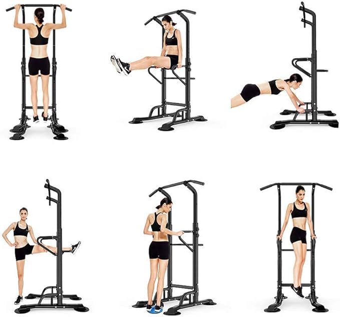 SogesHome Power Tower Adjustable Height Assistive Trainer Dip Station,Pull Up Bar and Dip Stand,Multi-Function Strength Training Fitness Workout Station for Home Gym Fitness Equipment