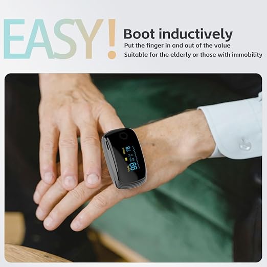 Rechargeable Pulse Oximeter Fingertip Oxygen Monitor Fingertip with SpO2 Pulse Rate and PI RR OLED Precision Fast Oximeter SpO2 Reading Outdoor Sports Home (Black)