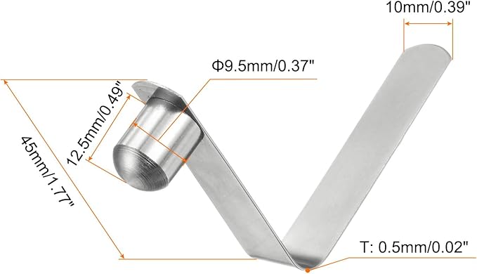 HARFINGTON 16pcs Single Button Kayak Paddle Snap Spring Clip 9.5x12.5x45mm 65Mn Spring Steel V-Shaped Solid Lift Telescopic Locking Tube Pole Clips for Tent Umbrella Camping