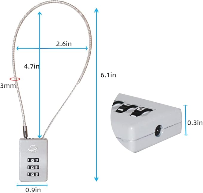 3 Digit Cable Combination Lock 12 inches Cable for School Gym Locker,Filing Cabinets,Helmet,Toolbox,Luggage Suitcase,knapsack,Grey 2Pack