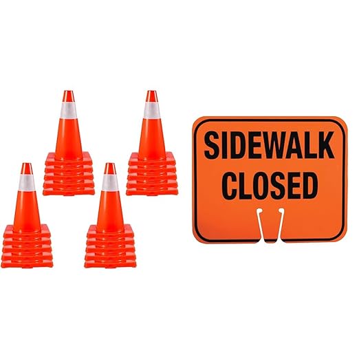 VEVOR 20Pack 18" Traffic Cones, Safety Road Parking Cones PVC Base, Orange Traffic Cone & Cortina ABS Plastic Traffic Cone Sign, Sidewalk Closed" 03-550-SC EZ-IMS, 12.75" Width x 10.375"