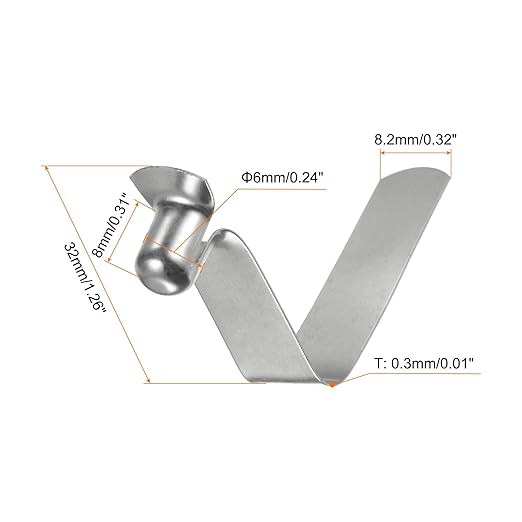 HARFINGTON 30pcs Single Button Kayak Paddle Snap Spring Clip 6x8x32mm 65Mn Spring Steel V-Shaped Hollow Lift Telescopic Locking Tube Pole Clips for Tent Umbrella Camping