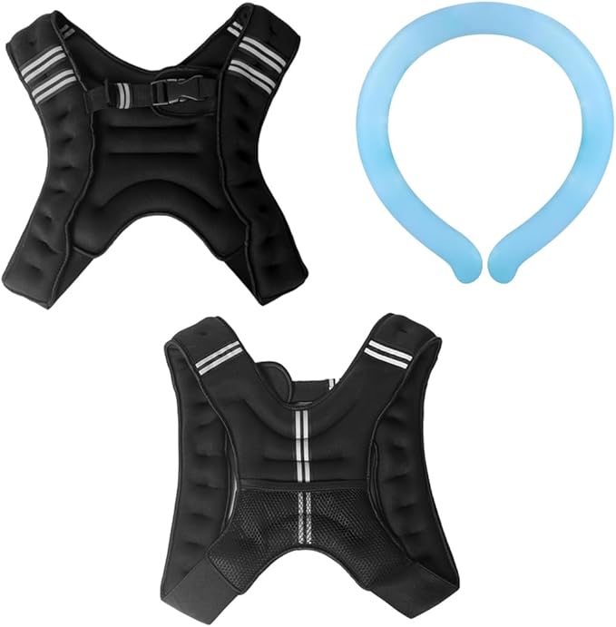 Weighted Vest for Women Men & Neck CoolingTube 2 pcs - Weighted Vest Woman,with Reflective Stripe Adjustable Safety Buckle,Men Womens weighted vest for Walking 6.6LB(3kg)11LB(5kg)17.6LB(8kg)22LB(10kg)